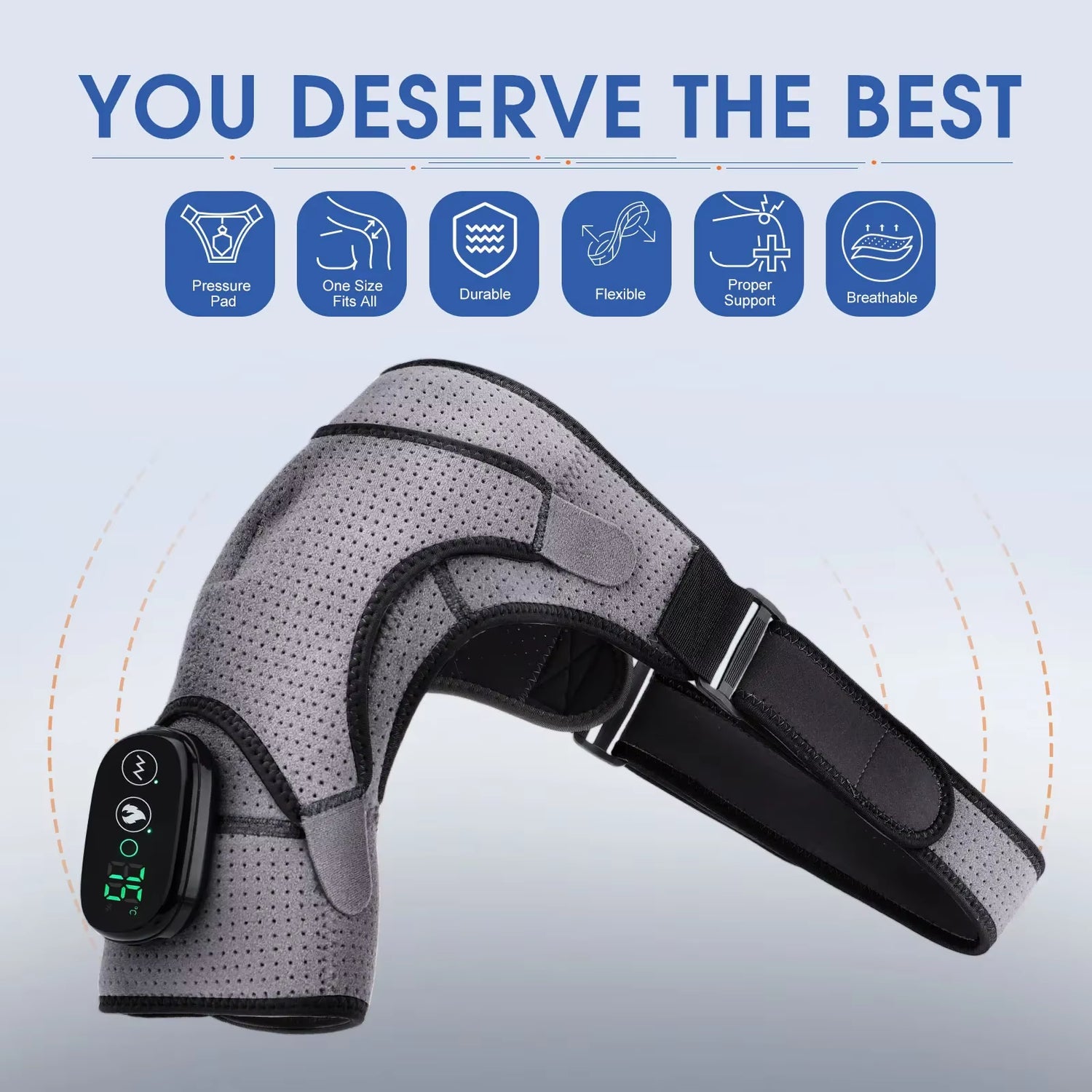 Neck and shoulder massager with digital display on a light blue background, featuring text 'You Deserve the Best'.